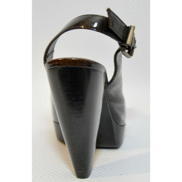 Fendi Italy Vernice Radica Peep Toe Platform Sandal Heel Tabacco Brown 37.5/7 - Picture 7 of 11